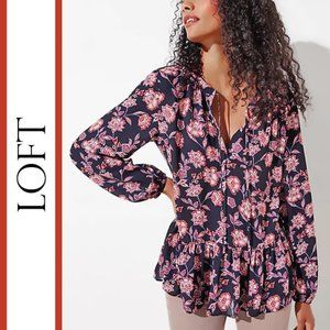 Loft | Floral Garden Tie Neck Flounce Hem Top
